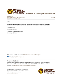 Introduction to the Special Issue: Homelessness in Canada