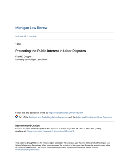 Protecting the Public Interest in Labor Disputes