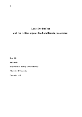 Lady Eve Balfour and the British Organic Food and Farming Movement