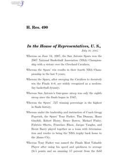 H. Res. 490 in the House of Representatives