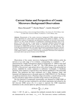 Current Status and Perspectives of Cosmic Microwave Background Observations