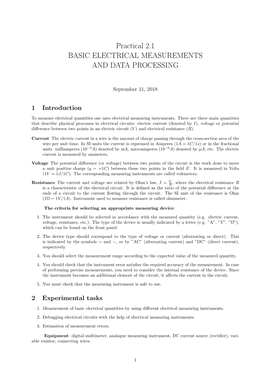 Practical 2.1 BASIC ELECTRICAL MEASUREMENTS and DATA PROCESSING