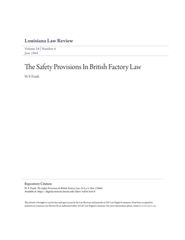 The Safety Provisions in British Factory Law, 24 La