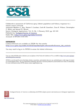 Collaborative Assessment of California Spiny Lobster Population and Fishery Responses to a Marine Reserve Network Author(S): Matthew C