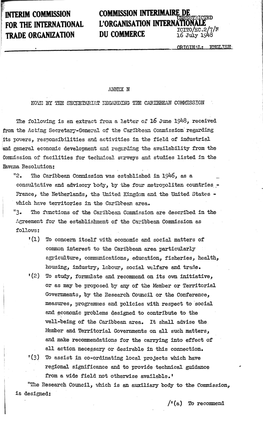 Interim Commission Commission I N T E R I M a I R E S ^ ^ for the International L'organisation Internationale Trade Organization