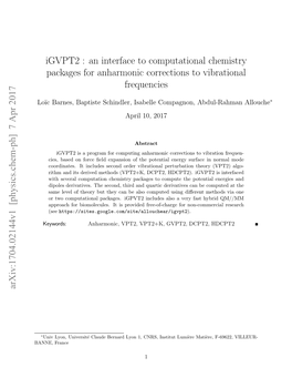 Igvpt2 : an Interface to Computational Chemistry Packages for Anharmonic Corrections to Vibrational Frequencies