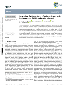 Low-Lying, Rydberg States of Polycyclic Aromatic Hydrocarbons (Pahs) and Cyclic Alkanes† Cite This: Phys