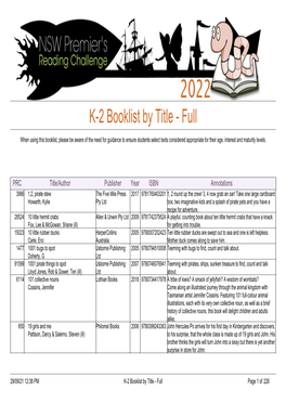K-2 Booklist by Title - Full