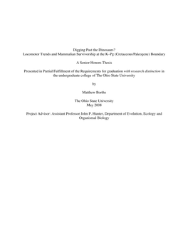 Digging Past the Dinosaurs? Locomotor Trends and Mammalian Survivorship at the K–Pg (Cretaceous/Paleogene) Boundary a Senior H