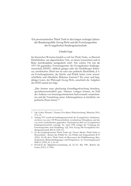 Ein Protestantischer Think Tank in Den Langen Sechziger Jahren Der Bundesrepublik: Georg Picht Und Die Forschungsstätte Der Evangelischen Studiengemeinschaft