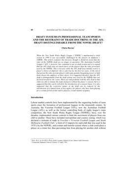 Draft Systems in Professional Team Sports and the Restraint of Trade Doctrine: Is the Afl Draft Distinguishable from the Nswrl Draft?