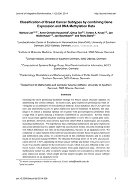 Classification of Breast Cancer Subtypes by Combining Gene