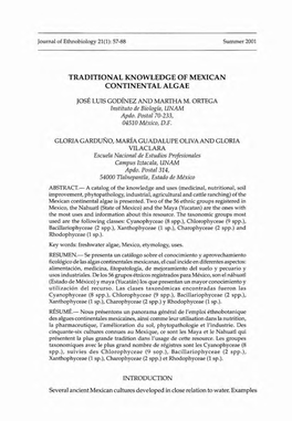 Traditional Knowledge of Mexican Continental Algae