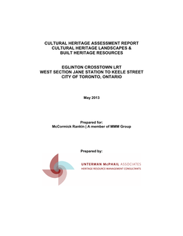 Cultural Heritage Assessment Report Cultural Heritage Landscapes & Built Heritage Resources