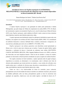 Atividade De Desova De Pugilina Tupiniquim (GASTROPODA: MELONGENIDAE) E Caracterização Dos Substratos Em Um Estuário Hipersalino No Litoral Semiárido (RN- Brasil)