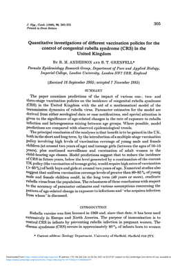 Quantitative Investigations of Different Vaccination Policies for the Control of Congenital Rubella Syndrome (CRS) in the United Kingdom