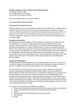 Conservation Advice: Philotheca Ericifolia (A. Cunn. Ex Benth.) Paul G. Wilson (Rutaceae)