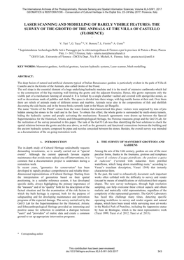 Laser Scanning and Modelling of Barely Visible Features: the Survey of the Grotto of the Animals at the Villa of Castello (Florence) –