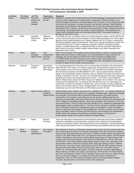 FY2017-2018 Grant Panelists Pool December 2016 Full.Xlsx