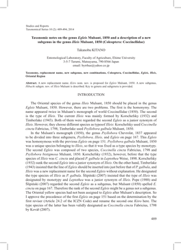 Taxonomic Notes on the Genus Egleis Mulsant, 1850 and a Description of a New Subgenus in the Genus Illeis Mulsant, 1850 (Coleoptera: Coccinellidae)