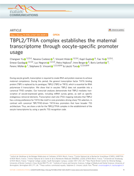 TBPL2/TFIIA Complex Establishes the Maternal Transcriptome Through Oocyte-Speciﬁc Promoter Usage