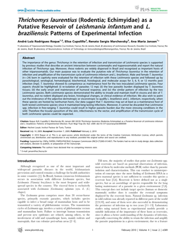 Thrichomys Laurentius (Rodentia; Echimyidae) As a Putative Reservoir of Leishmania Infantum and L