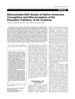 Mitochondrial DNA Studies of Native Americans: Conceptions and Misconceptions of the Population Prehistory of the Americas JASON A