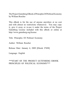 Principles of Political Economy by William Roscher