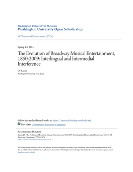 The Evolution of Broadway Musical Entertainment, 1850-2009: Interlingual and Intermedial Interference