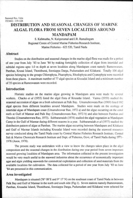 Distribution and Seasonal Changes of Marine Algal Flora from Seven Localities Aroun D Mandapam S