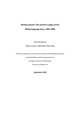 Writing Women: the Women's Pages of the Malay-Language Press, 1987