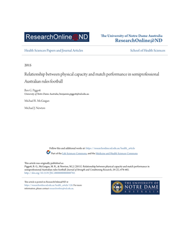 Relationship Between Physical Capacity and Match Performance in Semiprofessional Australian Rules Football