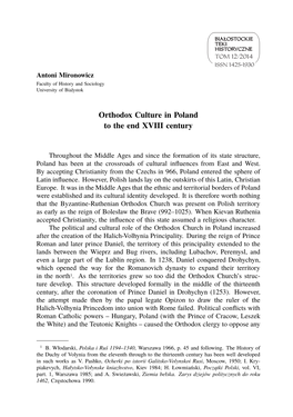 Orthodox Culture in Poland to the End XVIII Century