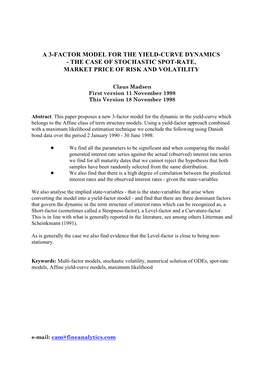 A 3-Factor Model for the Yield-Curve Dynamics - the Case of Stochastic Spot-Rate, Market Price of Risk and Volatility