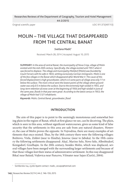 Molin – the Village That Disappeared from the Central Banat