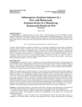 Pers. and Shattercane, Sorghum Bicolor (L.) Moench Ssp. Drummondii (Steud.) De Wet Gramineae