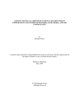 Climate Change As a Driver of National Security Policy Comparative Case Studies of Denmark, Saudi Arabia, and the United States