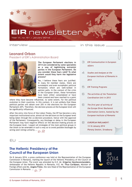 Leonard Orban President of EIR’S Administration Board