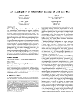 An Investigation on Information Leakage of DNS Over TLS