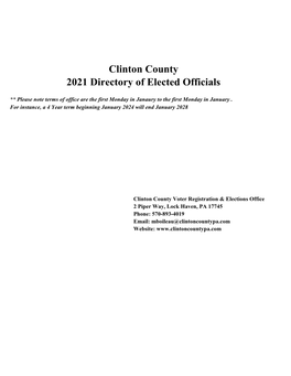 Clinton County 2021 Directory of Elected Officials