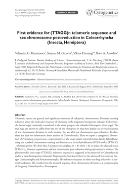 TTAGG)N Telomeric Sequence and Sex Chromosome Post-Reduction in Coleorrhyncha (Insecta, Hemiptera