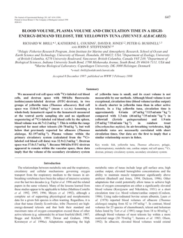 Blood Volume, Plasma Volume and Circulation Time in a High-Energy