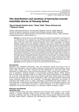 The Distribution and Zonation of Barnacles Around Intertidal Shores of Penang Island
