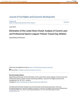 Analysis of Current Laws and Professional Sports Leagues' Policies Toward Gay Athletes