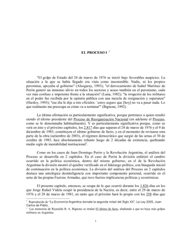 EL PROCESO I "El Golpe De Estado Del 24 De Marzo De 1976 Se Inició