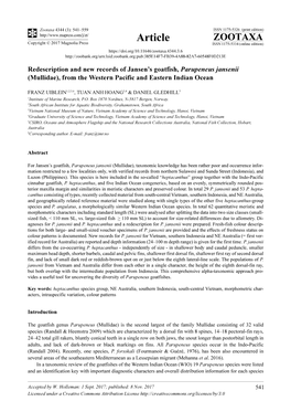 Redescription and New Records of Jansen's Goatfish, Parupeneus