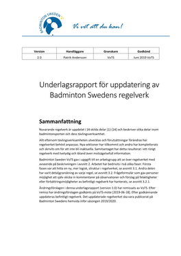 Underlagsrapport För Uppdatering Av Badminton Swedens Regelverk