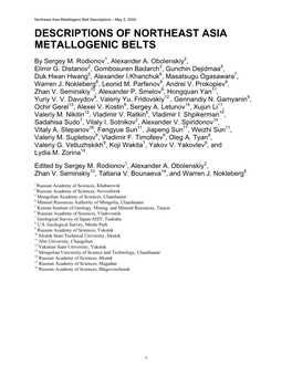 Descriptions of Northeast Asia Metallogenic Belts