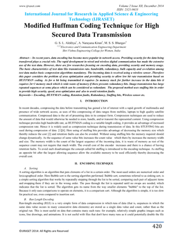 Modified Huffman Coding Technique for High Secured Data Transmission