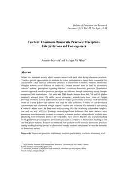 Teachers' Classroom Democratic Practices